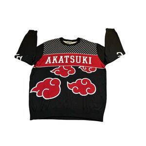 Naruto Shippuden Akatsuki Red Cloud Knit Sweater Mens XL Black Rogue Ninja Anime